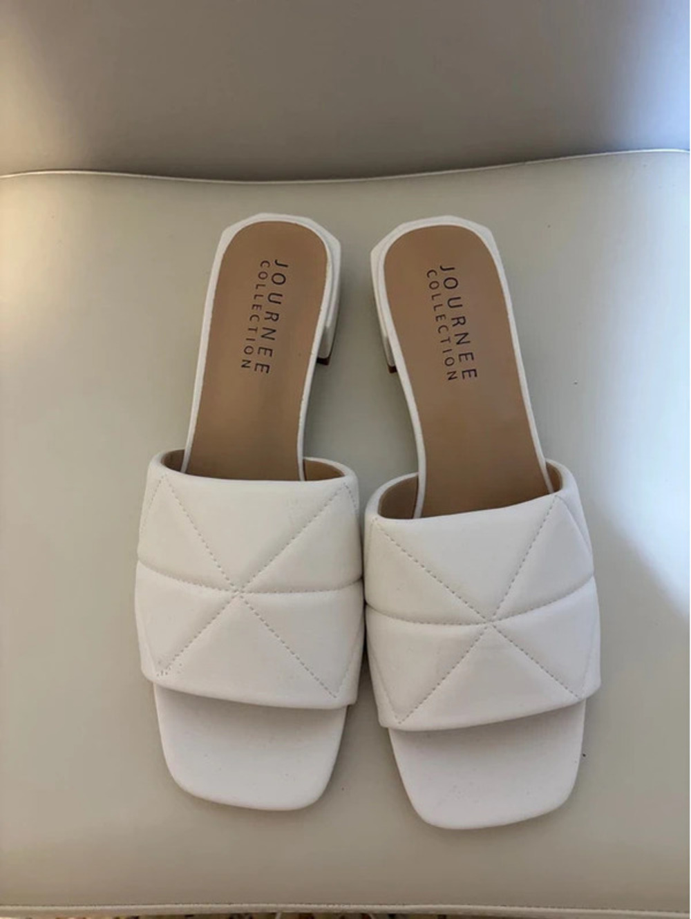 Journee Collection Elidia White Block Heel Slide Sandals Size 9.5